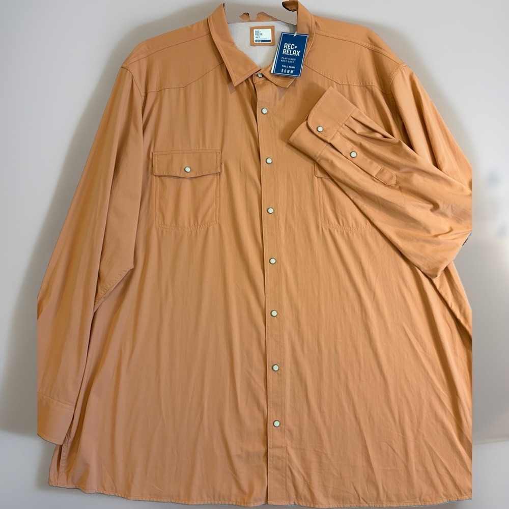 ROWM Rec+Relax Mens 4XT Tan Western Pearl Snap Stretch Performance Shirt Vented